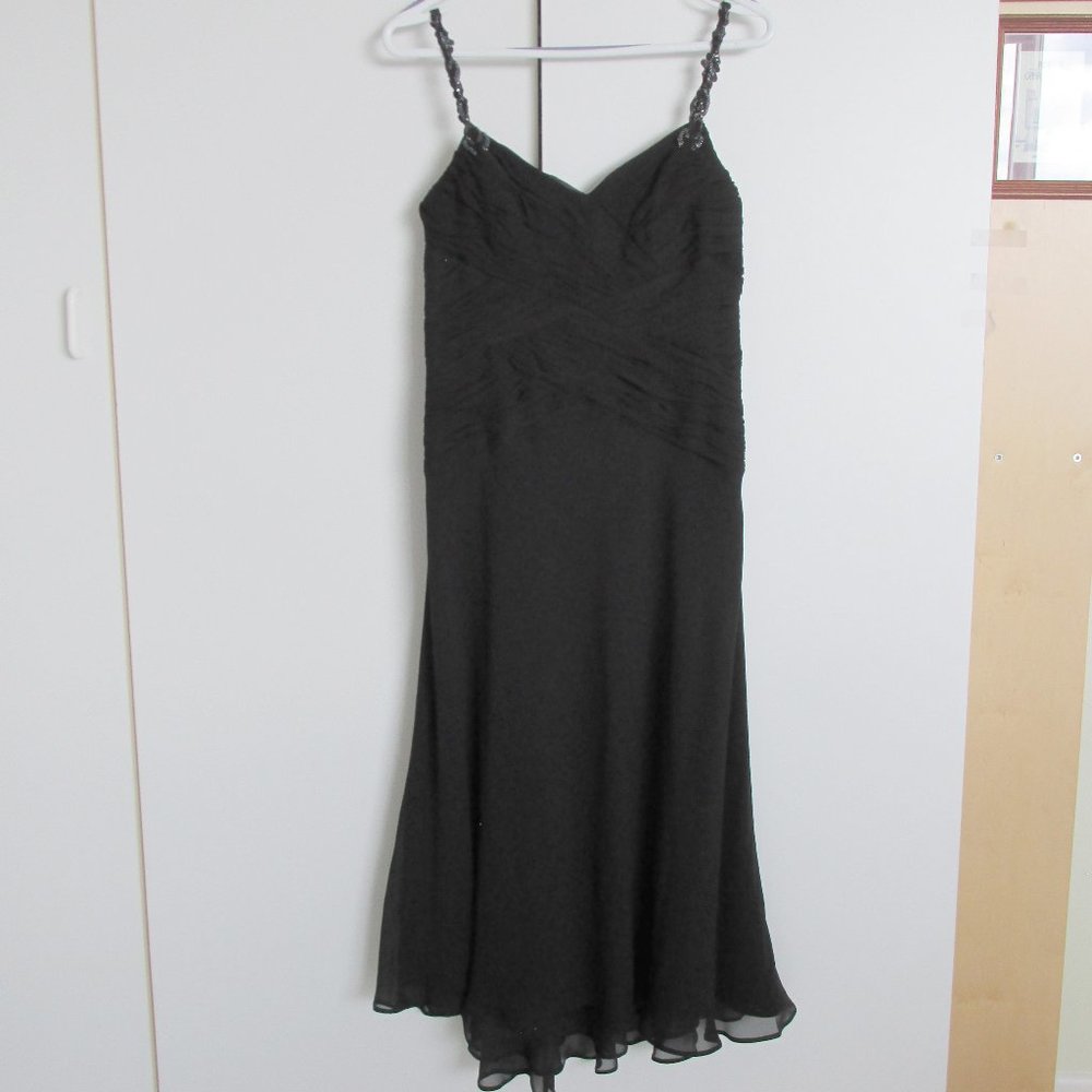 Anne Klein Black Silk Chiffon Beaded Strap Dress NYE Size 6